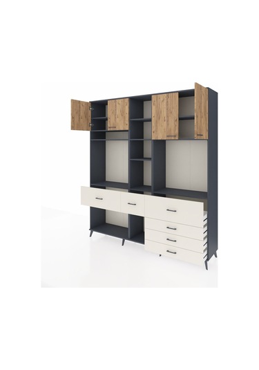 Hyperion Dolap 11 Raflı 6 Çekmeceli 4 Kapaklı 220x44x243 Antrasit-çam/aytaşı Atlas Çam/aytası