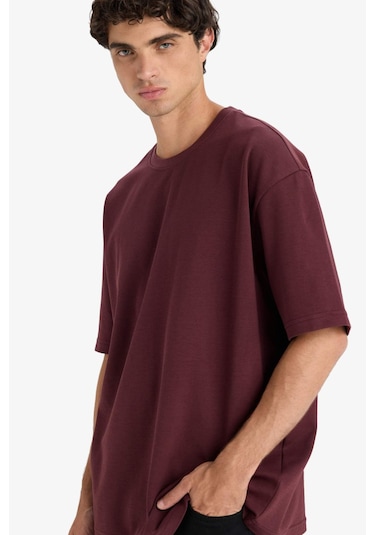 Defacto Oversize Geniş Kalıp Bisiklet Yaka Kısa Kollu Tişört E9798ax25aubr230 Bordo