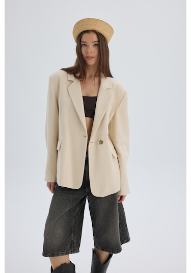 Mai Studios Nest Pile Detay Bej Blazer