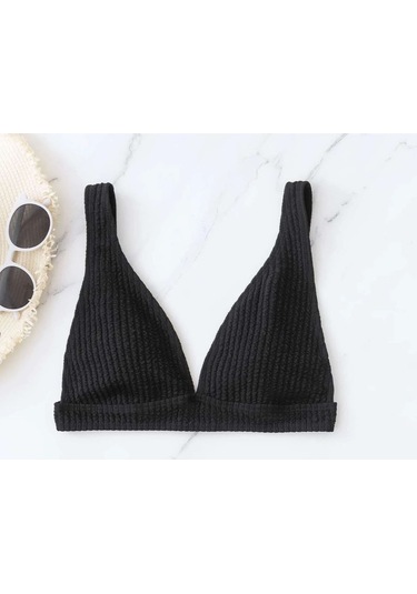 Angelsin Özel Kumaş Bikini Üstü Siyah