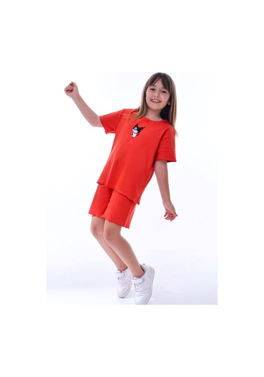 Ribana Beybi Overlok Detaylı Kuromi Nakışlı Alt-üst Takım Kırmızı