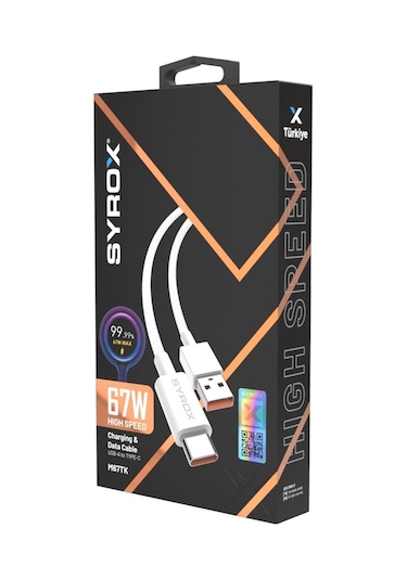Syrox M67tk 3.0a 67w Turbo 1mt Usb-a - Type-c Şarj & Data Kablosu - Beyaz