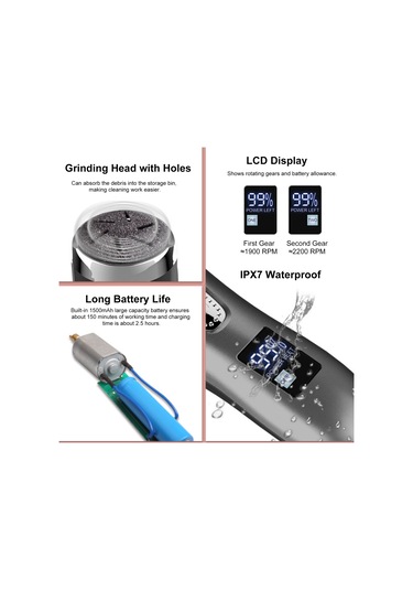 Moveevo Elektrikli Ayak Nasır Temizleme Seti Taşınabilir Ayak Törpüsü Pedikür Aletleri 3 Öğütme Başlığı 2 Hızlı Ipx7