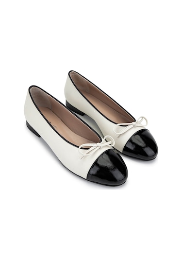 Tamer Tanca Kadın Hakiki Deri Siyah Rugan/bej Babet Ayakkabı 820 630 Bn Ayk Y25 Syh Rgn/bej Siyah Rugan