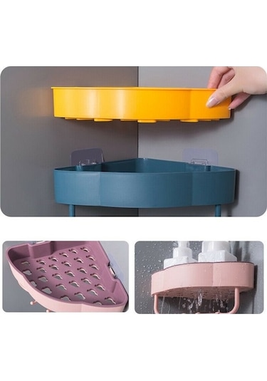 Dancemonkey Sevimli Köşe Duş Sepeti, Mavi Renk, Banyo İçin Depolama Organizatörü Açık Mavi