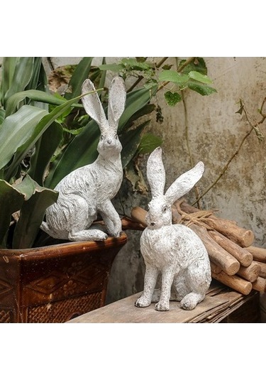 Lijinxu 2 Adet Masaüstü Reçine Hayvan Figürleri Tavşan