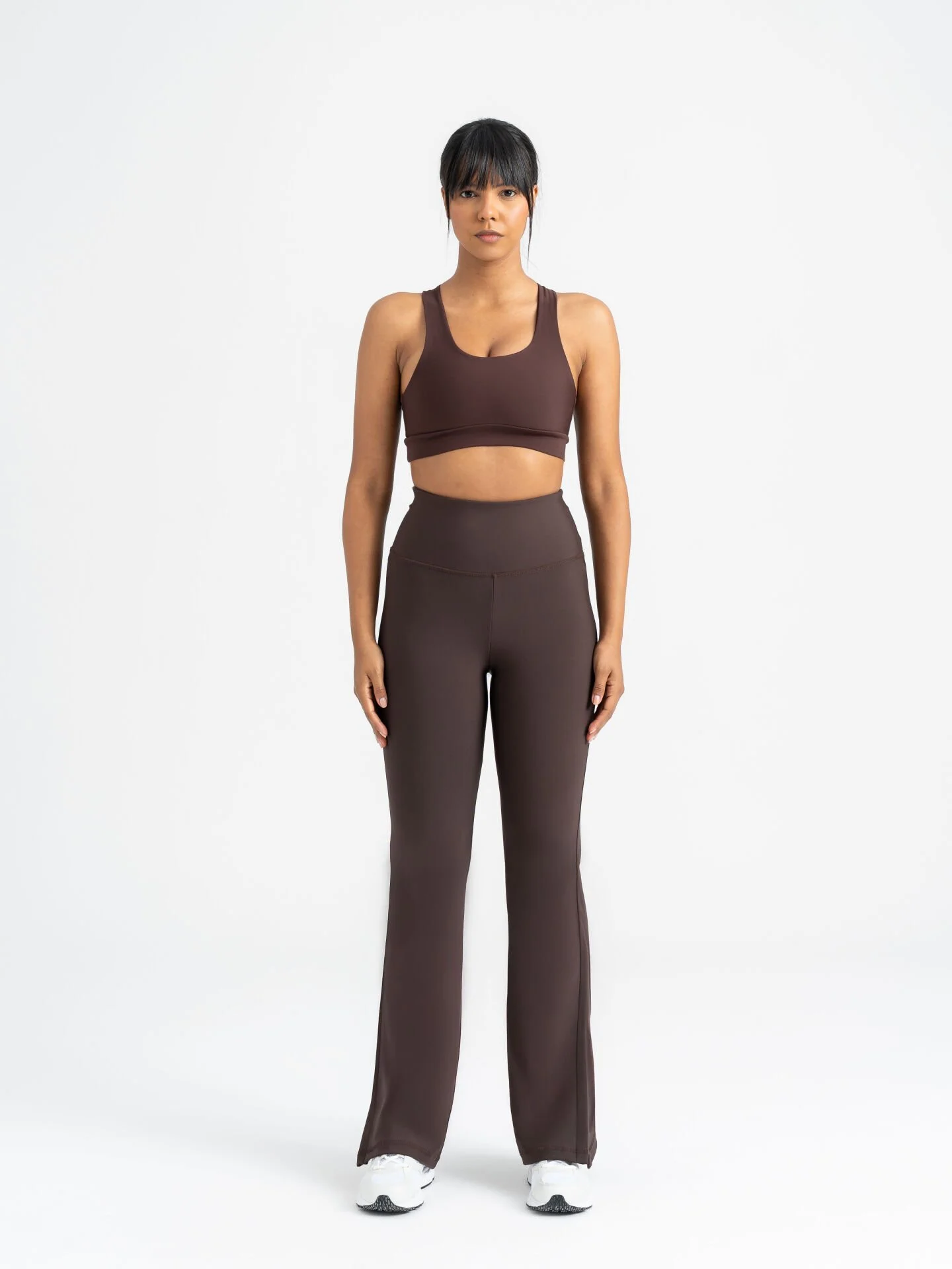 Kahverengi Yırtmaçlı İspanyol Paça Spor Tayt Kahverengi