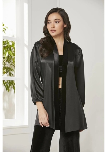 Pierre Cardin Kadife Saten 3'lü Kadın Crop'lu Pijama Takımı 2050 - Siyah