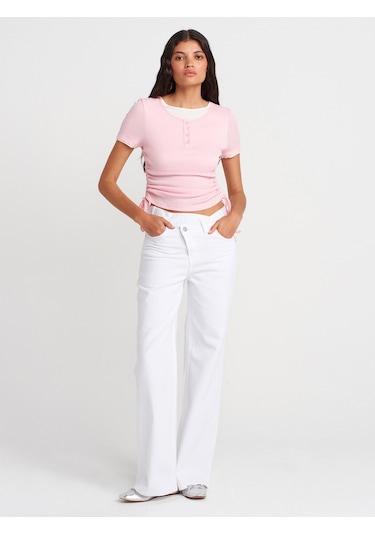 Dilvin 31816 Çift Katlı Büzgülü T-shirt-toz Pembe Toz Pembe