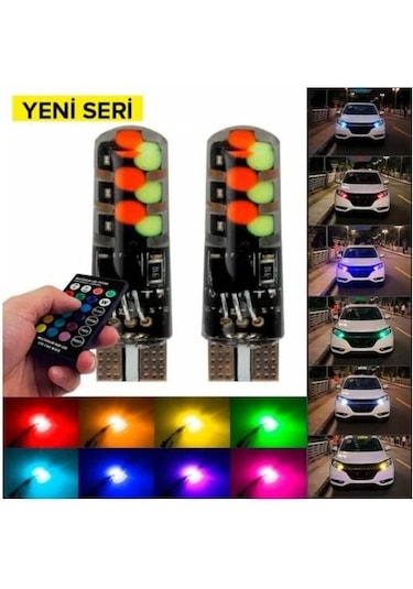 Kumandalı Çakarlı T10 Araç Park Ampulü 2 Adet 18 Led Rgb