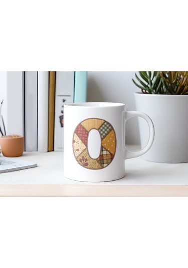 O Harfi Sonbahar Kış Temalı Yamalı Tasarım Kupa Bardak - Etnik Ve Pathwork Severlere Özel Hediye Beyaz