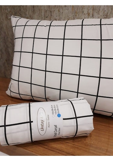 Üntaş Life Çift Kişilik Lastikli Çarşaf + Yastık Kılıfı Karo Beyaz - Siyah 2 Adet Siyah - Beyaz