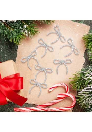 Geeksen Beyaz Bow Şekilli Parlak Noel Ağaçları Süsü, 12 Adet, Klipsli Montaj, Noel Atmosferi, Dayanıklı Ve Taşınabilir