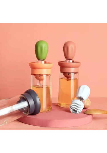 Symbee Mavi Gıda Seviyesi Silikon Fırçalı Barbekü Soya Botu, Mutfak İçin Basma Tipi Ölçülü Yağ Dispenseri, Dayanıklı Cam Materyal Çok Renkli