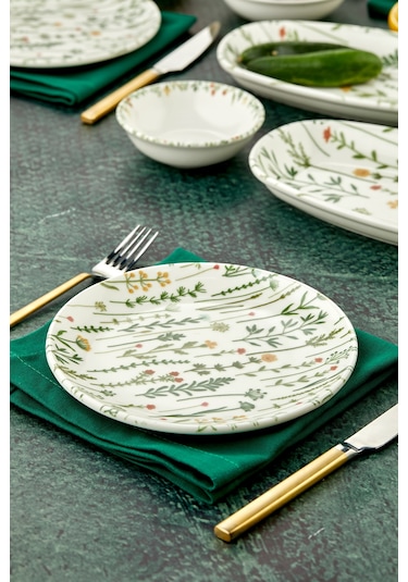 Cooker 10 Parça 4 Kişilik Mimoza Kahvaltı Takımı - Lüx Kahvaltılık Sunum Seti Tabağı Yeşil