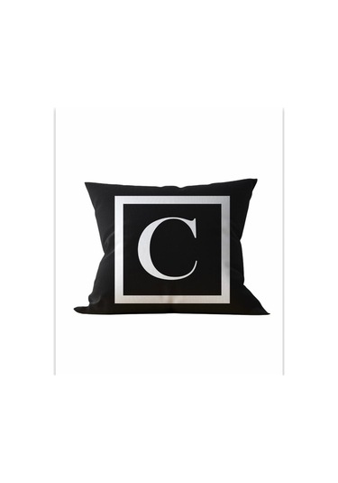 Çift Tarafı Baskılı Harfli Kırlent Kılıfı - C Harfi