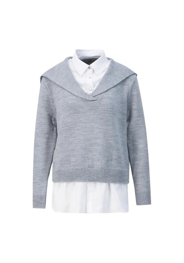 Armine Poplin Mixli Kazak 24kd4218 Gri-beyaz Gri