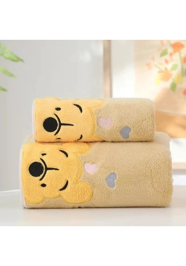 Zyzqstore Kalınlaşmış Mercan Kadife Banyo Havlusu Nakış Pooh Ayı Çok Renkli Çok Renkli