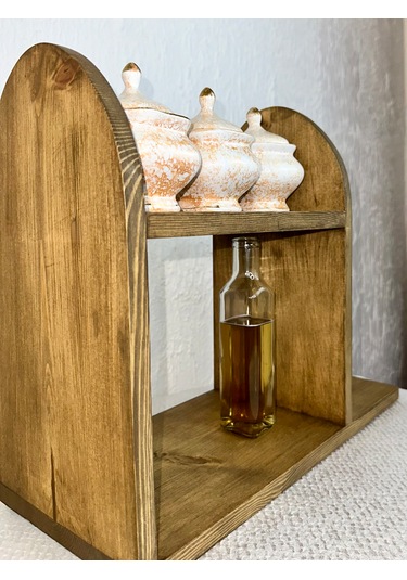 Doğal Ahşap Mutfak-banyo Rafı Tezgah Üstü Düzenleyici Baharatlık