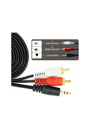 3 Metre - 3.5mm Stereo Aux Erkek To 2 Rca Ses Hoparlör Kablosu