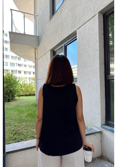 Siyah İthal Müslin Kumaş, Basic, Katlı, Salaş Askılı Bluz & Atlet Siyah