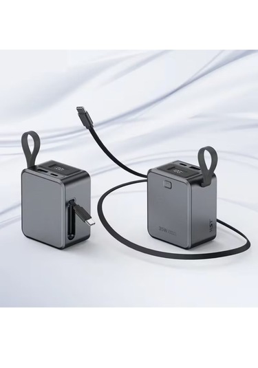 Mini Pd 35watt 10.000mah Lcd Göstergeli Usb-c , Usb Giriş Dahili Usb-c Kablolu Powerbank siyah