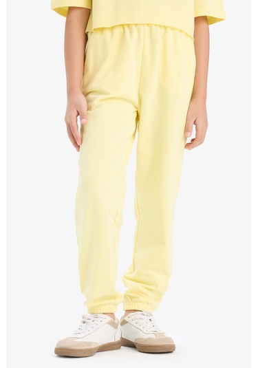 DeFacto Kız Çocuk 2'li Takım Bisiklet Yaka Baskılı Kısa Kollu Tişört Beli Paçası Lastikli Eşofman Altı Z8983A625SMYL236 Sarı