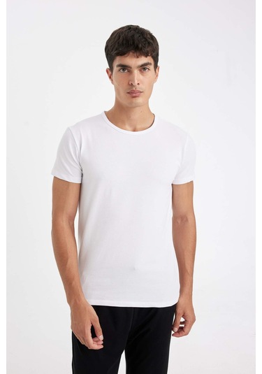 DeFacto Slim Fit Dar Kesim Bisiklet Yaka Kısa Kollu Pijama Üstü L4885AZ24WNWT34