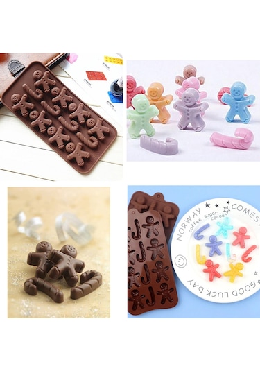 12 Göz Gingerbread Man ve Baston Şeker Silikon Çikolata Kalıbı