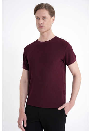 Efor Comfort Fit Rayon Karışımlı Bordo Bisiklet Yaka Tişört Ts 925