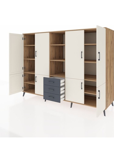 Kronos Dolap 11 Raflı 3 Çekmeceli 8 Kapaklı 220x59x163 Çam-aytaşı Çam-aytaşı/antrasit