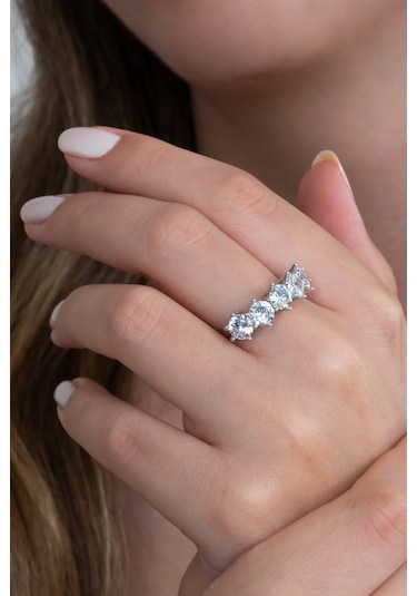 Gümüş Beştaş Tektaş Yüzük Ikili Set Sevgiliye Hediye Wsr92