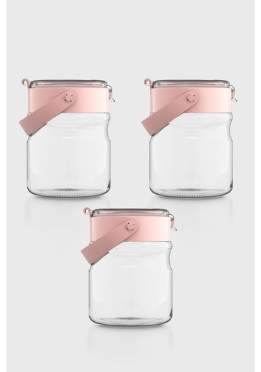 Renga Mono 900 Ml Pembe Kapaklı 3'lü Cam Kavanoz Seti 131064 Pembe