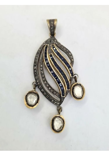925 Gümüş Safir Elmas Kolye Ucu 307