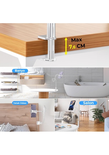 Juo 70 Cm Akrobat Esnek Tablet Ve Telefon Tutucu Stand Beyaz Beyaz