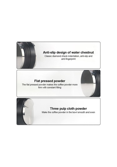 Qingmipy Paslanmaz Çelik 2'li Başlı Kahve Dağıtıcı Ve Sıkıştırıcı - Ayarlanabilir Yükseklik, Anti-kayma Desenli Espresso Aracı Siyah