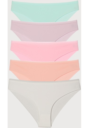 Kadın Külot 5'li Paket Lazer Kesim Pamuklu Interlok Likrali Somon 13071-ıg R20 Somon