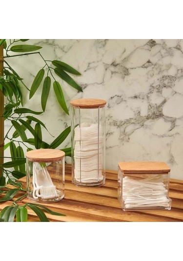 Ahşap Kapaklı 3'lü Organizer Set, Modern Pamukluk Düzenleyici Şık 3'lü Pamukluk Set - Şık Ve Fonksiyonel Ahşap Kapaklı 3'lü Organizer Set - Mutfak Ve Banyonuzu Düzenleyin Siyah