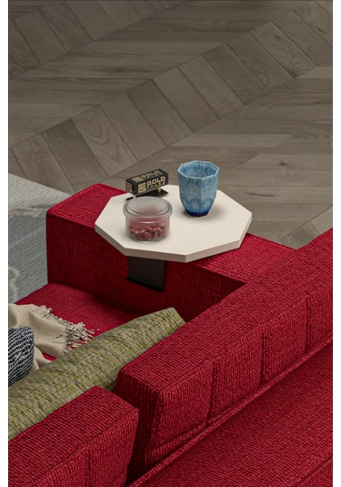 İkili Yan Sehpa Ayarlanabilir Tepsi Sekizgen Krem