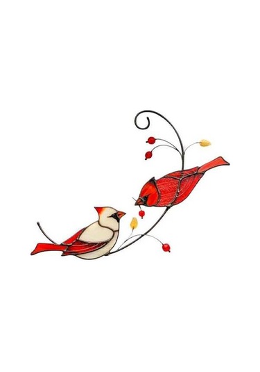 Pazly Ve Süsü Renkli Pencere Kuş Figürü - Kardinal Geeroyoo Cam Bahçe Dekoru - Db