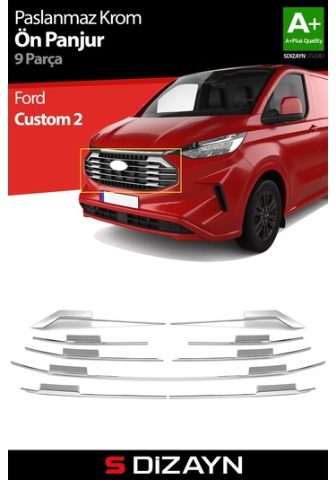S-dizayn Ford Tourneo Custom 2 Krom Ön Panjur 9 Prç. 2023 Üzeri A+ Kalite