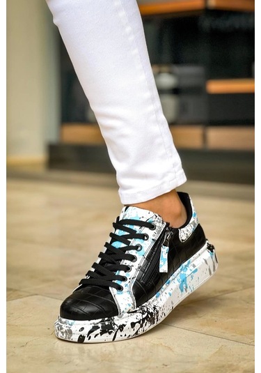 Bağcıklı Crocodile Siyah Mavi Günlük Erkek Ayakkabısı Siyah4 Siyah