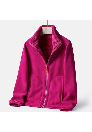 Snapbuy Çift Taraflı Fermuarlı Kadın Polar Üst Koyu Pembe