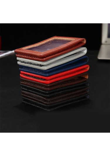 Deri Kimlik Kartı Tutucu Kartvizitlik Şeffaf Pencereli Kart Koruyucu Çanta Diğer