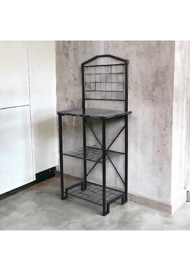 Ahşap Tablalı Çok Amaçlı Dolap Dar Mutfak Bangosu Metal Bar Masa