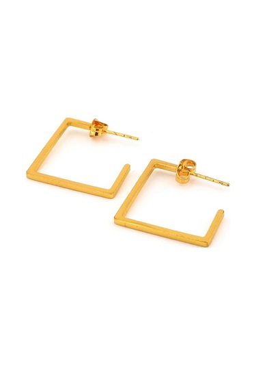 Dörtgen Kare Şekilli Altın Rengi Sarı Çelik Unisex Küpe E790 Çok Renkli