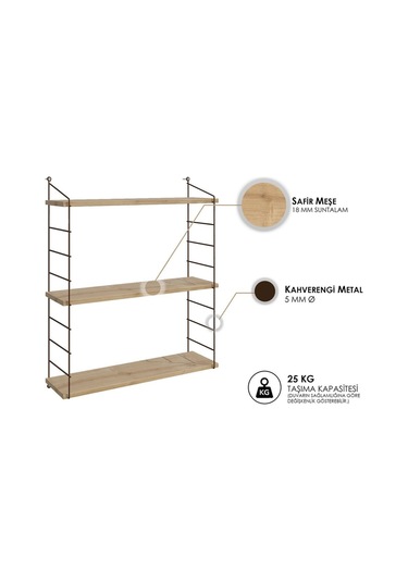 Decormet Armoni Raf Seti 3 Raflı 200 720 Safir Meşe - Malibu Safir Meşe