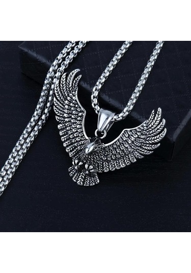 Erkek Vintage Uçan Kartal Kolye Kolye Manevi Takı Gümüş