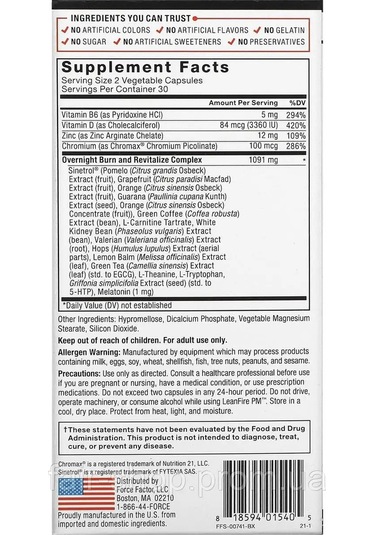 Force Factor Nighttime Fat Burner Leanfire Pm 60 Vegetable Capsul