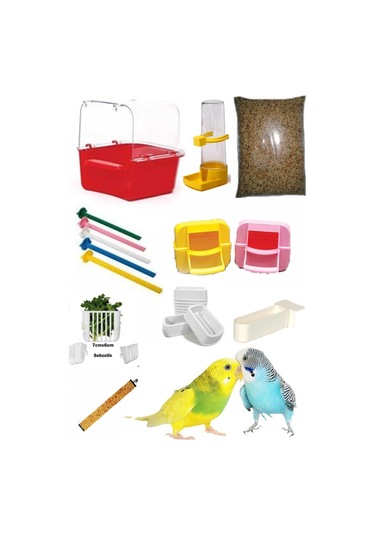 Muhabbet Kuşu Yemi Ve Full Kafes Ihtiyaç Seti 14 Parça Diğer